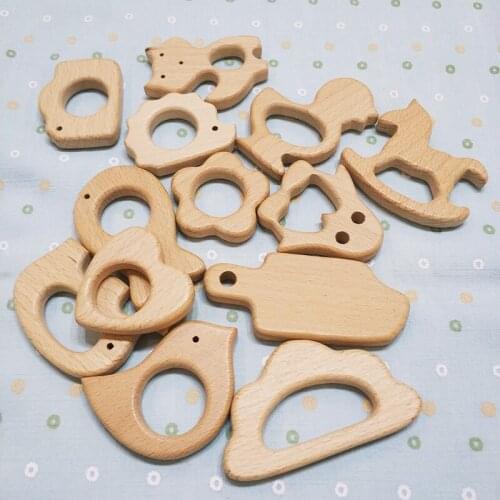 Food Grade Wooden Animal Teether Baby Teething Necklace Kids Teething Toys Chewable Baby Teether Pendant For Pacifier Chain