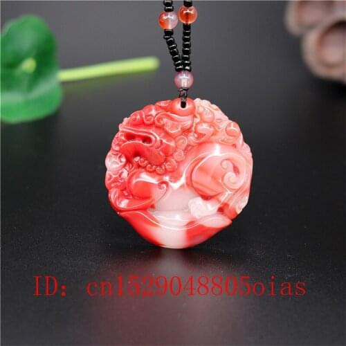 Natural Red White Chinese Jade Dragon Pendant Pixiu Necklace Fashion Charm Jadeite Jewelry Carved Amulet Gifts for Women Men