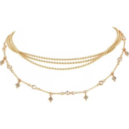 Popular Multilayer Choker Necklace Crystal Summer Star Chain Gold ColorWomen Jewelry Gift