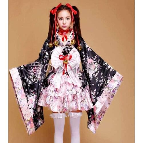 Princess Lolita Anime Cosplay Japanese Costume Sakura Kimono Maid Dress Girl