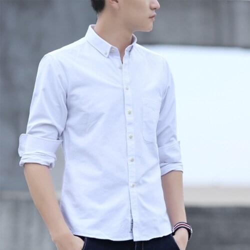 2020 summer casual shirt mens high quality mens shirt pure white slim fit mens long sleeve shirt Asian size 38-44