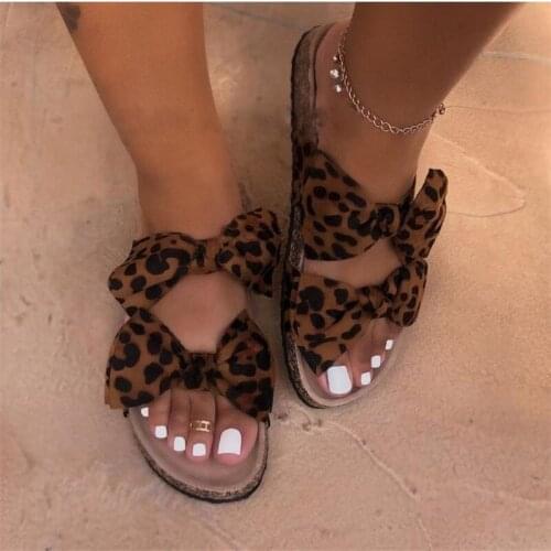 Leopard Bow Slippers Women Summer Womens Slippers Fashion Beach Shoes Slippers Non-slip Thick Sandals Large Size Slippers