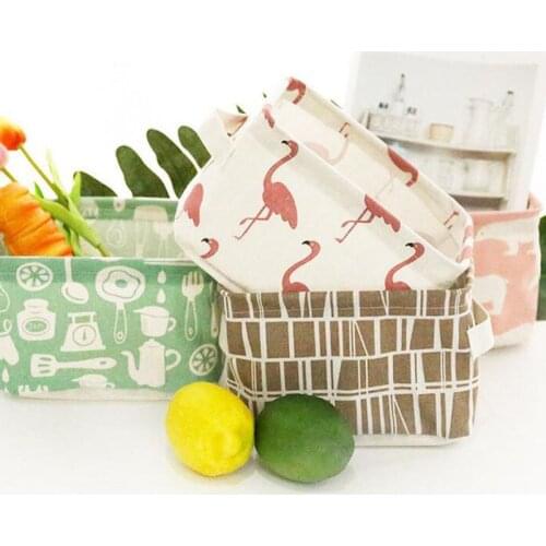 Foldable Small Cotton Grocery Storage Bag Desktop Drawer Clothes Snacks Organizer Basket with Handles ZA5887