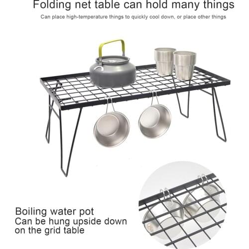 23.6x13.7 Inch Portable Camping Barbecue Non-stick Diamond-shaped Mesh Folding Table Desk Picnic Grill Grate With Folding Legs
