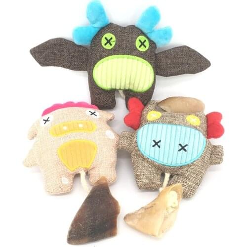 Fun Pet Toy Animal Shaped Linen Chew Toy For Dog Puppy Squeaker Squeaky Plush Bone Molar Toy Pet Training Dog Supplies