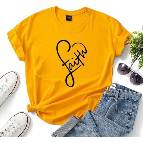 Women faith T Shirt customized Heart Print T Shirt 2020 Summer new Female Short Sleeve cotton casual tops Camisetas Mujer