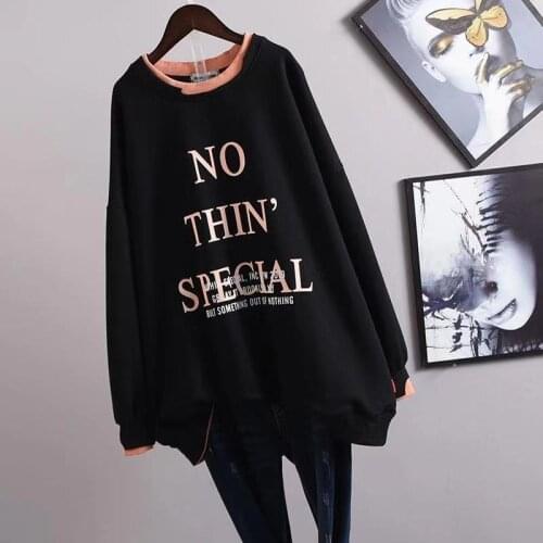 New Fashion Big Large Plus Size Casual Autumn Clothes Tops Women Long Sleeve Hoodies For Teen Girls Lady Long Hole Hoody Sweater