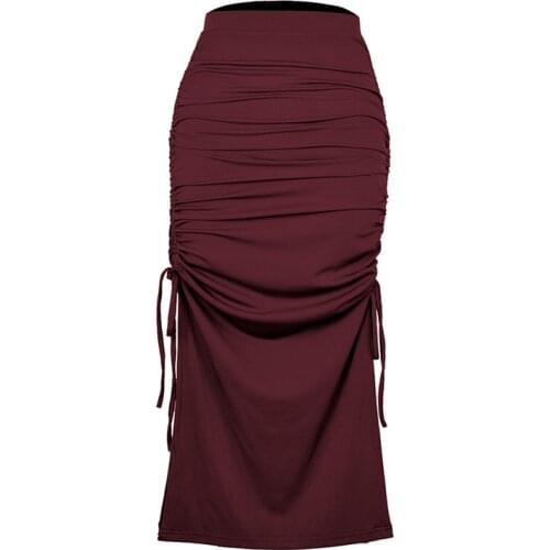 2021 Summer Fashion Split Knitted Slim Skirts Casual Loose Pleated Lace Up Sexy Bag Hip Skirt Ladies Clothes Streetwear Hot