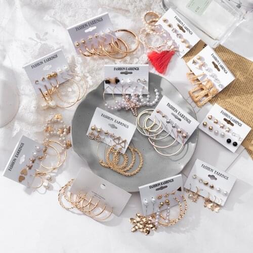 New Vintage Earring Fashion Drop Earring For Women Pearl Butterfly Oversize Circle Earring 2021 Trend Earring Set Female Jewelry