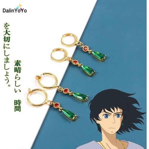 Anime Howls Moving Castle Temperament Water Drop Shaped Womens Green Gemstone Earring Ear Party Fashion Gift Jewelry For Women
