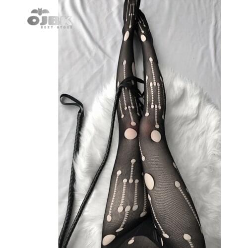 Women Sexy Lingerie Stockings Garter Belt Fishnet Tights Transparent Pantyhose Thigh High Embroidery Stockings Hole Personality