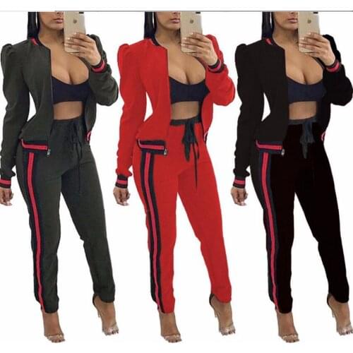 2020 Fashion New Two Pieces Sets Ribbons lanterns sleeves sports slim Suit female multicolor large size tide Jacket trousers