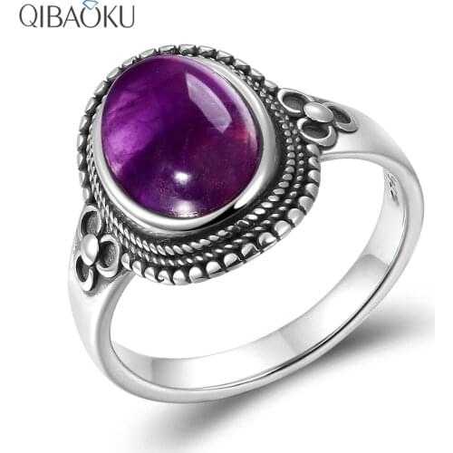 Natural Amethyst Rings 925 Sterling Silver Finger Ring Jewelry 8x10MM Gemstones Rings for Women Daily Birthday Party Jewelry