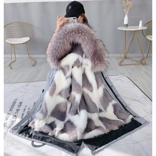 Womens Fur Coat Long Patka Winter Jacket Women Faux Fur Coat Detachable Imitation Fox Fur Liner Parkas Mujer 2020 J3612