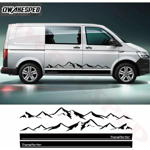 1set Mountain Graphics Car Sticker Outdoor Sport Auto Body Door Side Stripes Vinyl Decals For-Volkswagen Transporter T4 T5 T6