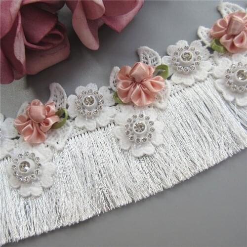 1 Yard White Tassel Fringe Lace Trim Ribbon Diamond Fabric Embroidered Applique Sewing Craft Dress Clothes Garment Decoration