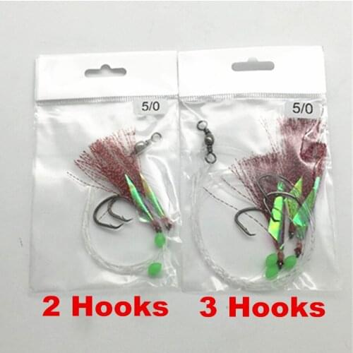 10Pack*Hook Size 5/0 Sea Fishing Rigs Fishing Tuna Hook With Barrel Swivel Fish Skin Bait Flasher Rig Sabiki Lures