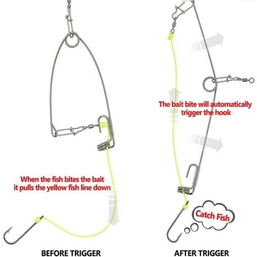 3Pcs/1PC Automatic Fishing Spring Hook Stainless Steel Hook Trigger Spring Fishing Hook Triggers Hook Catch Fish Automatically