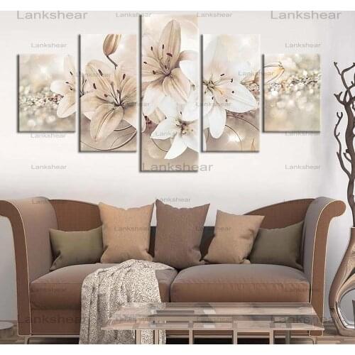 Canvas Wall Art Pictures Abstract 5 Pieces Lily Flower Picture Home Decor Modern Pictures Wall Flower Art for Living Room Poster
