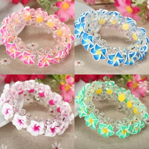 5pc/lot Handmade Cheap Polymer Clay Plumeria Flower Femmes The Bracelet Female Bangle With For Women Holiday Jewelry Accessories