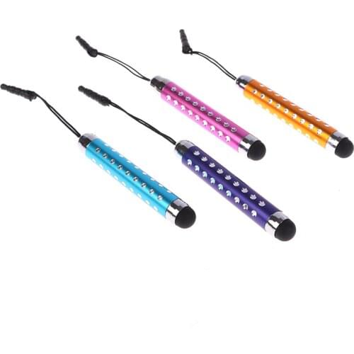 5Pcs/Lot Retractable Three-tier with Rhinestone Capacitive Touch Screen Stylus Pen Phone Tablet Random Color