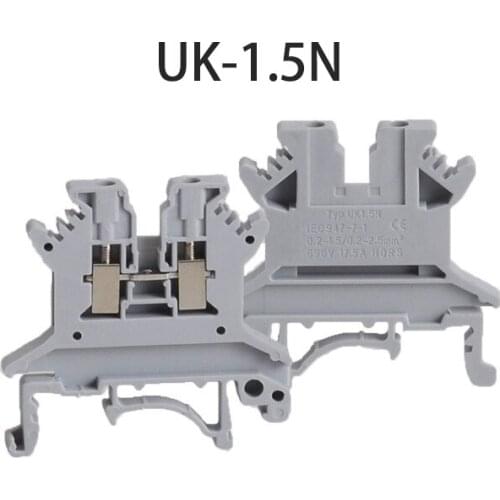 50PCS UK-1.5N 1.5square voltage terminal block rail type DIN rail universal combination terminal block multi UK-1.5N