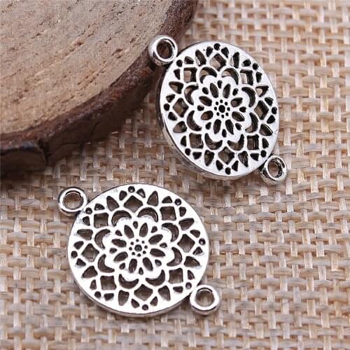 Free shipping 81pcs 14x20mm antique silver Flower connector charms diy retro jewelry fit Earring keychain hair card pendant