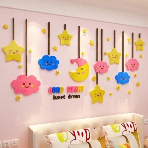 DIY Cartoon Starry Acrylic Wall Stickers For Kids Rooms Bedroom 3D Wall Decor Bedside ChildrenS Room Decorations Moon Star
