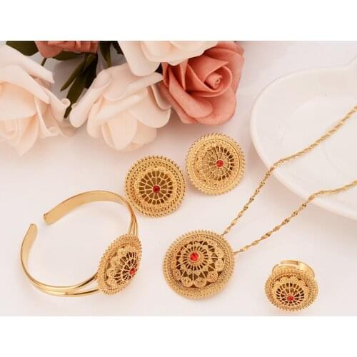Bangrui New Ethiopia Bride Gold Color Jewelry Sets With red Stone African Ethnic Gifts Eritrean Habesha Wedding Party Gifts