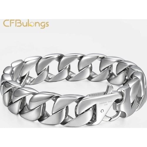 CFBulongs High Quality Stainless Steel Smooth Silver Color Men Bracelet Round Curb Cuban Bracelet Fashion Jewelry Boyfriend Gift