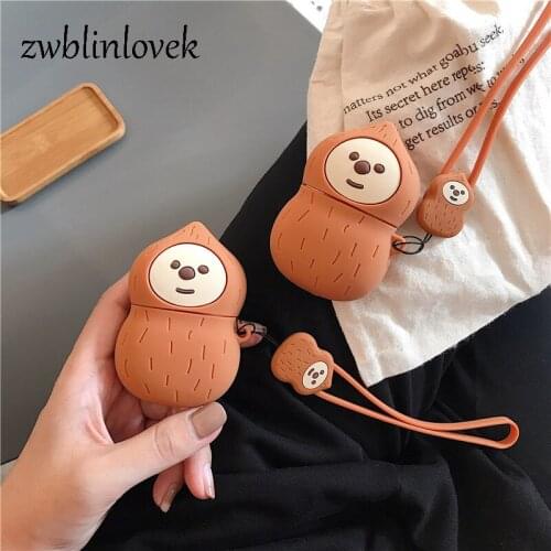 Case for airpods cute cartoon peanut silicone bluetooth headset protective cover for airpods 2 with hook keychain