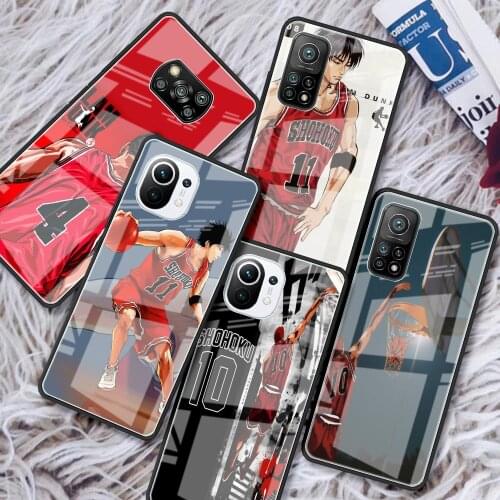 Tempered Glass Case For Xiaomi Mi Poco X3 NFC 10T Pro Note 10 Lite 9T 11 CC9 F3 Luxury Phone Cover Shell Anime Slam Dunk Funda