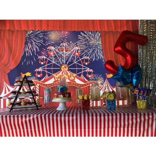 Backdrop CIRCUS Themed Top Carnival Birthday Party Backdrop Ferris Wheel Banners Fireworks Amusement Curtain Photo Background