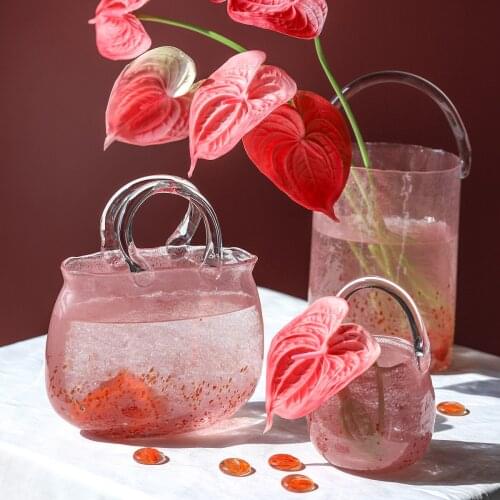 Nordic vase bag glass vase pink home dining table living room study flower arrangement ornaments hydroponic portable CL72006