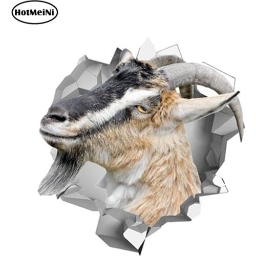 HotMeiNi 13cm x 12.4cm 3D Goat Vinyl Sticker Torn Metal Farm Decal Reflective Car Sticker Funny Animal Car Styling Accessories
