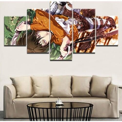 Attack on Titan Anime Canvas 5 Piece Painting HD Print Printed Game Poster Home Living Room Wall Art Canvas Painting Artwork