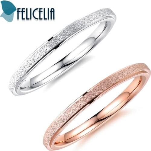 Felicelia 2mm Wide Stainless Steel Silver/ Rose Gold Color Frosted Rings For Women Girls Delicate Stackable Midi Finger Ring