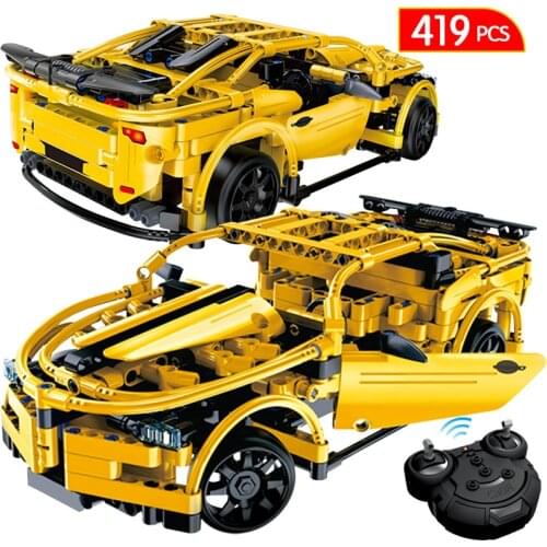419pcs City Technic RC Car Bricks Remote Control Yellow Racing Car Model Building Blocks Sets Electric Toys For Children Boys