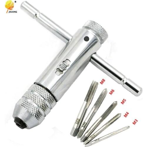 JIGONG Snap and grip M3-M8 handle wrench T bar tap torque wrench grip for screw tap drill bit+5pcs Screw Taps