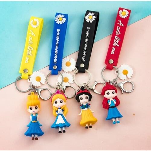 Hot Disney Princess Doll Cartoon Snow White Belle Mermaid PVC Keychain Bag Pendant Anime Figure Model Toy For Kid Girl Xmas Gift