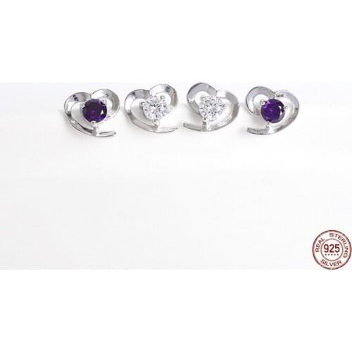 LKO 925 Sterling Silver Colour Lovely Heart Synthetic Diamond Zircon Stud Earrings Fashion Personality Earrings For Women Gift