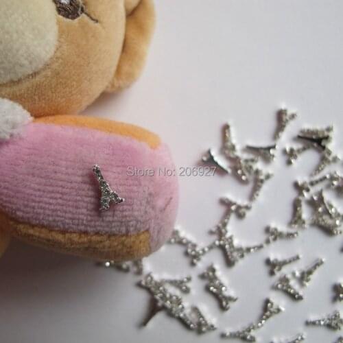 MD-335 10pcs Fancy Crystal Rhinestone Silver Tower Deco Metal Charms Metal Deco Charms Nail Art