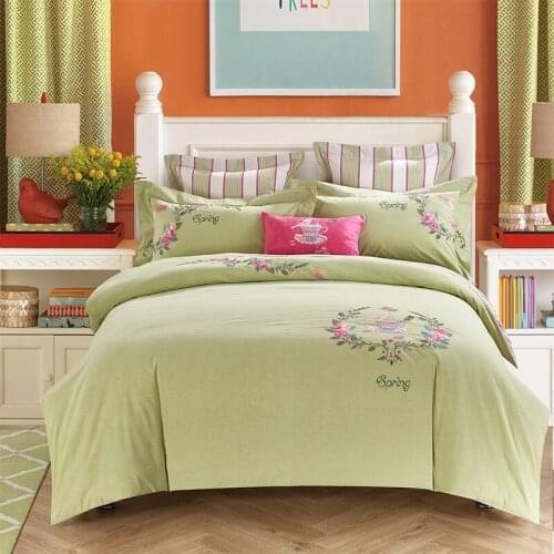 Nice Queen King Pure Cotton Bedding sets Soft Bedclothes Embroidery Deer Penguin Bed sheet set Duvet cover Pillowcases 4Pcs