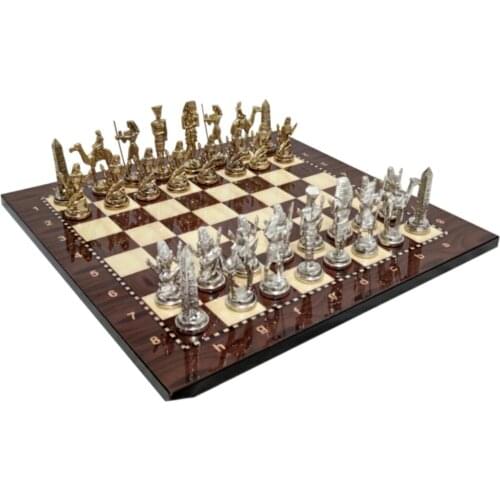 Metal Casting Chess set Egyptian Pyramids Guard Soldiers Big size-Walnut Wooden 35x35cm-Şah 8.5cm