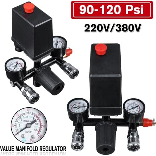 90-120 Psi Air Compressor Pump with Pressure Switch Control Valve Manifold Relief Regulator with Gauge 220V/380V