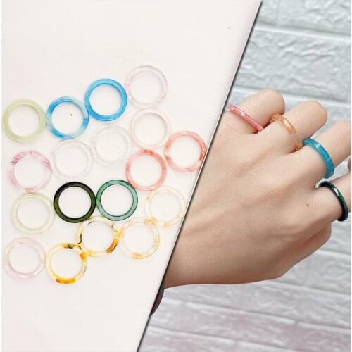 New Vintage Resin Ring Colorful Transparent Acrylic Rings Lovely Women Party Jewelry Gifts Fashion Simple Creative Finger Rings