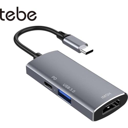 Tebe Type-c Hub USB C to 4K HDMI USB 3.0 PD Hub Adapter 3 IN 1 USB-C Docking Station for Macbook Air/Pro iPad Nintendo Switch