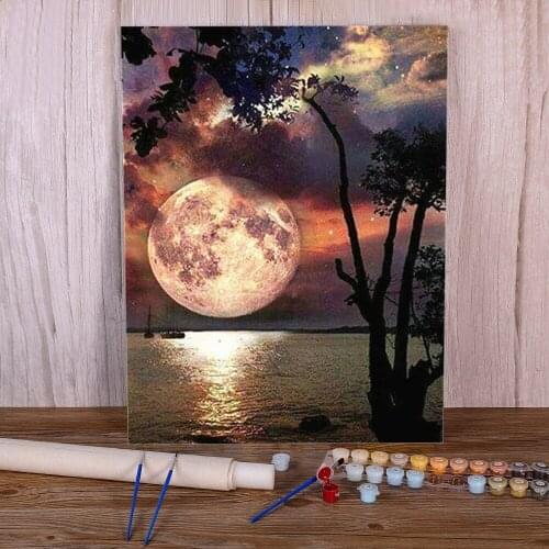 Landscape Moon DIY Painting By Numbers Set Acrylic Paints 40*50 Painting On Canvas Home Decoration For Kids Wholesale