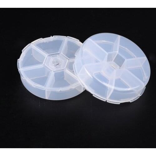 6 Compartments Plastic Flip Top Bead Storage Containers White Flat Round Jewelry Box Organizer for Nail Art Decoration 8x2cm