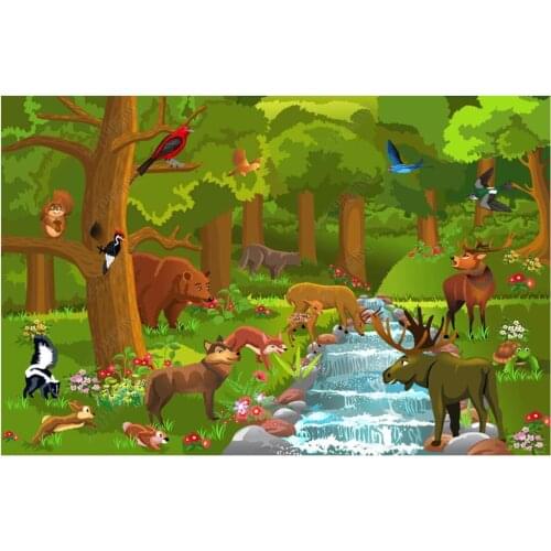 Custom photo wallpaper for walls 3 d Cartoon murals Cartoon animal forest green tree childrens room decoration painting wall